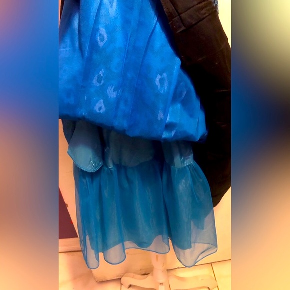 Kay Unger, Silk Blend Blue, BLK&White Leopard, Fit&Flare V-Neck Midi Dress SZ 10 - Picture 9 of 16